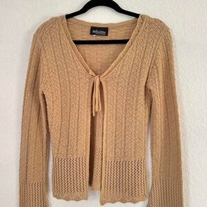 Vintage Definitely Creative Cotton made in USA Brown Coquette Knit Cardigan